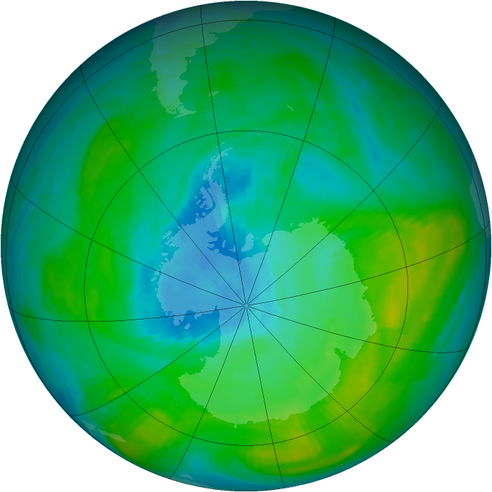 Antarctic ozone map for 05 February 1982